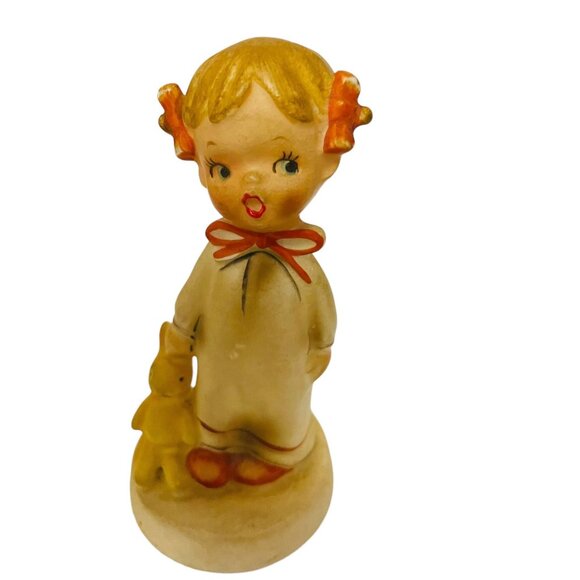 Vintage Figurine Japan Ceramic Cute Girl With Puppy - Picture 1 of 7